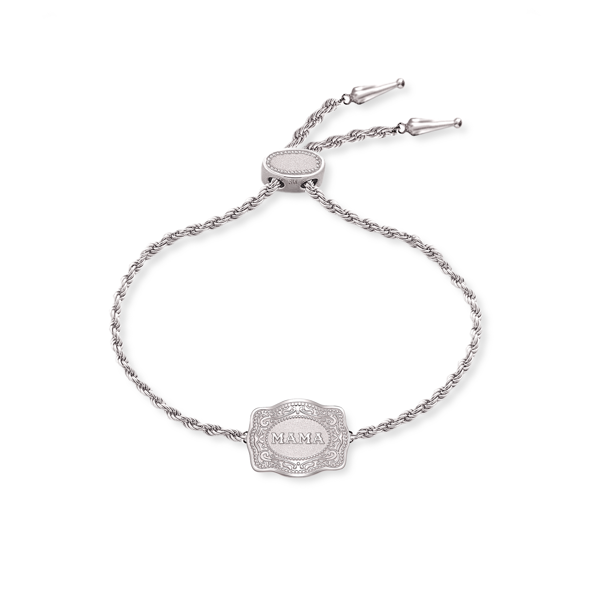Mama ultra mini silver belt buckle bracelet with lariat chain - SpurWest western jewelry