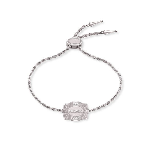 Mama ultra mini silver belt buckle bracelet with lariat chain - SpurWest western jewelry