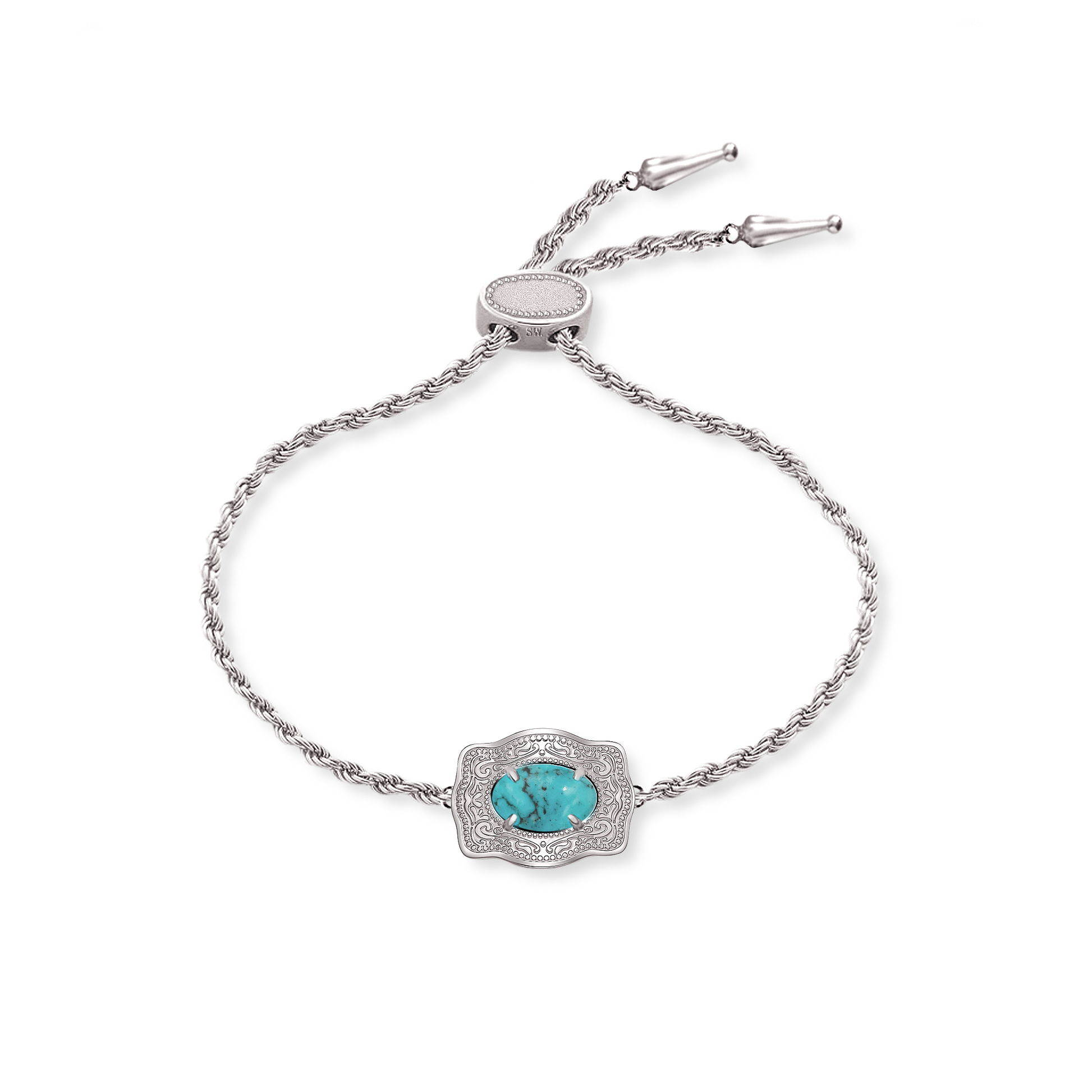 Oasis ultra mini silver belt buckle bracelet with turquoise stone - SpurWest western jewelry