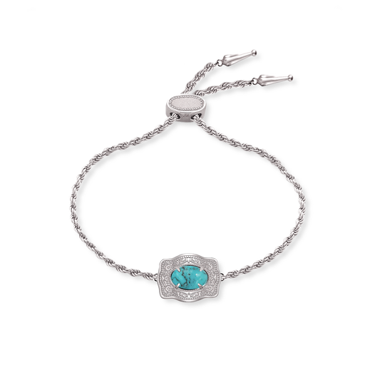Oasis ultra mini silver belt buckle bracelet with turquoise stone - SpurWest western jewelry