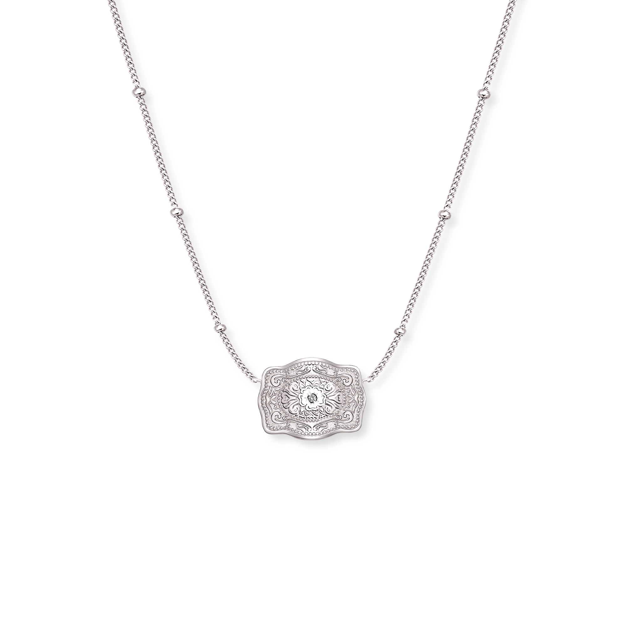 Belt Buckle Necklace Ultra Mini Amelia Rose - Silver | SpurWest Belt Buckle Necklace Ultra Mini Amelia Rose - Silver | SpurWest