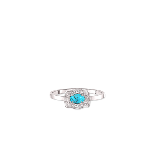 Oasis ultra mini silver belt buckle ring with turquoise stone - SpurWest western jewelry