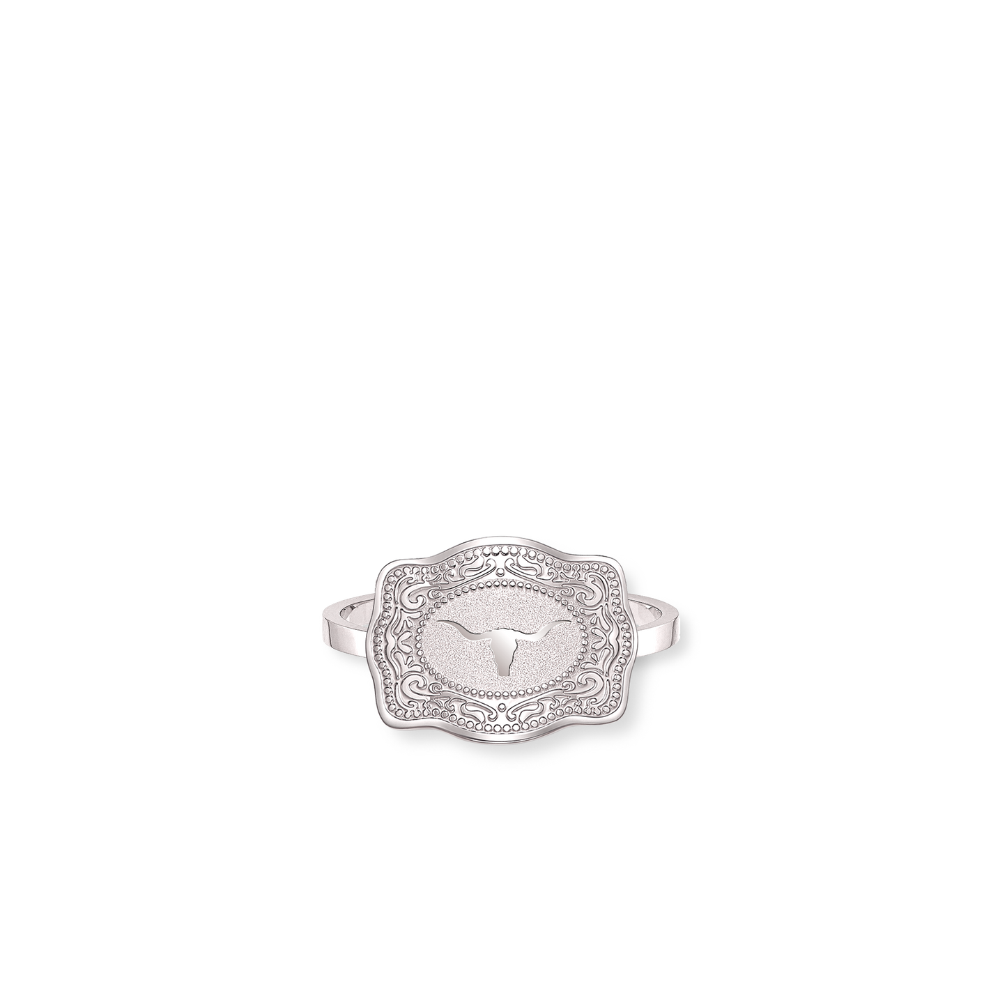 Mini Belt Buckle Ring (Longhorn) - Silver