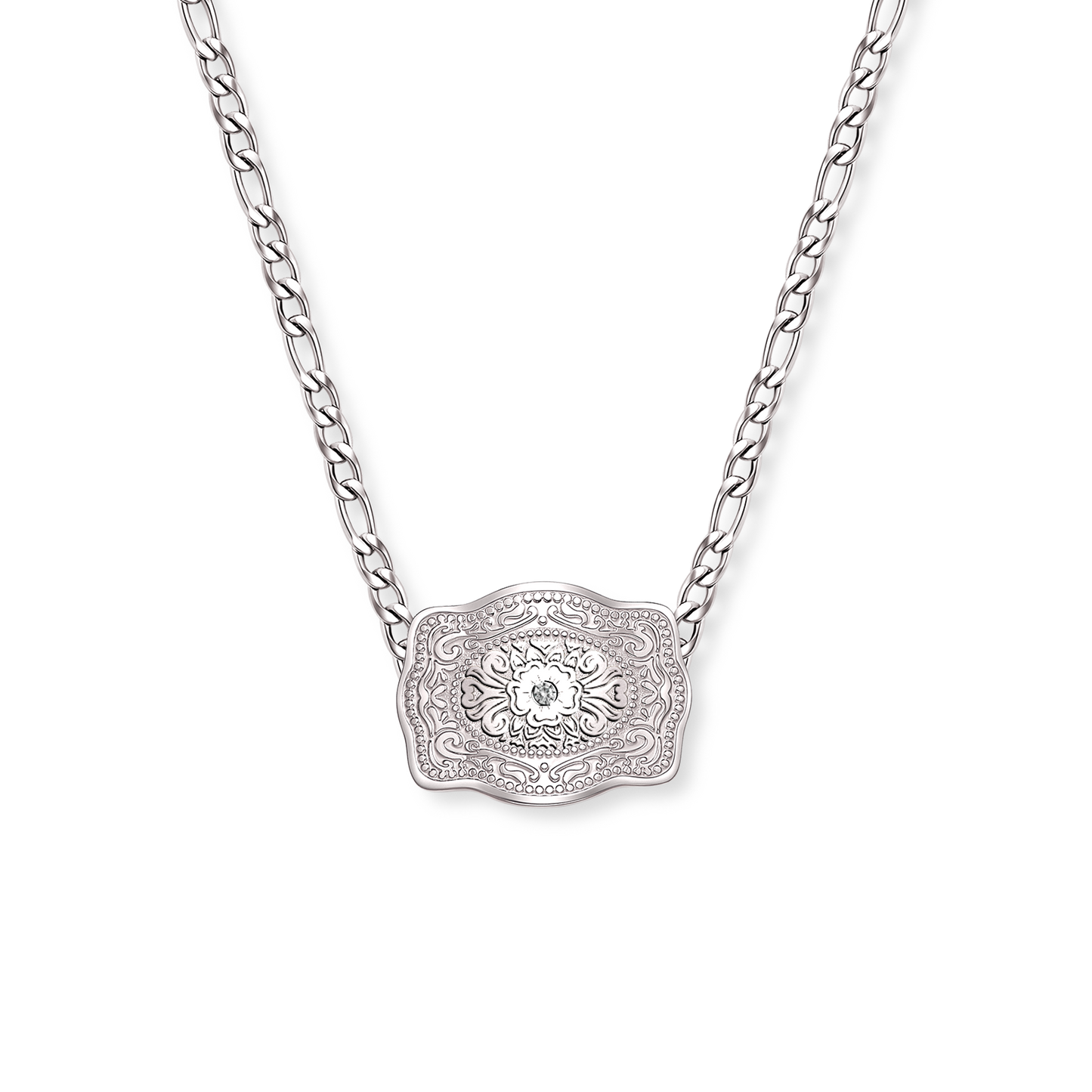 Mini Belt Buckle Necklace (Amelia Rose) - Silver