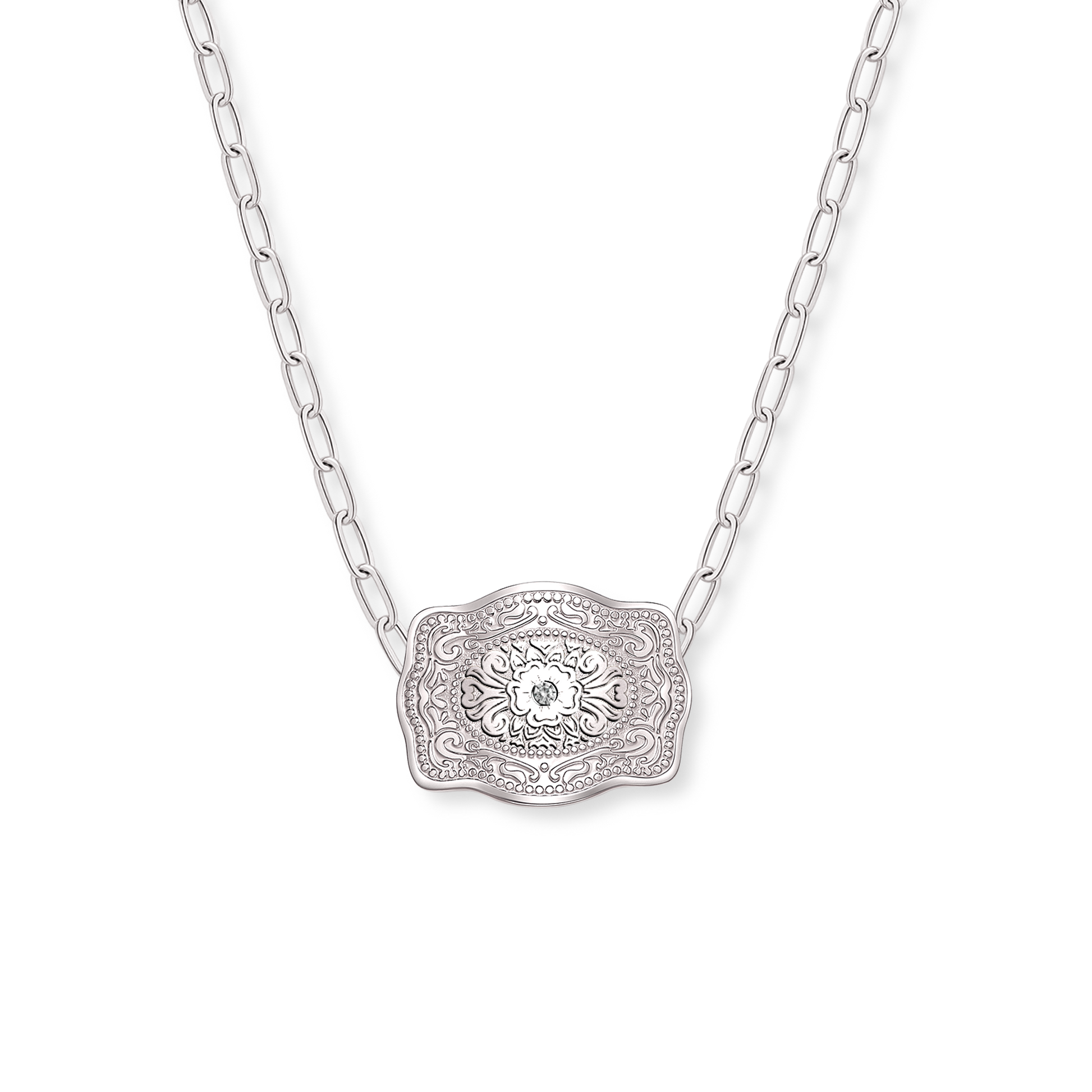 Amelia Rose mini silver belt buckle necklace with paperclip chain - SpurWest western jewelry