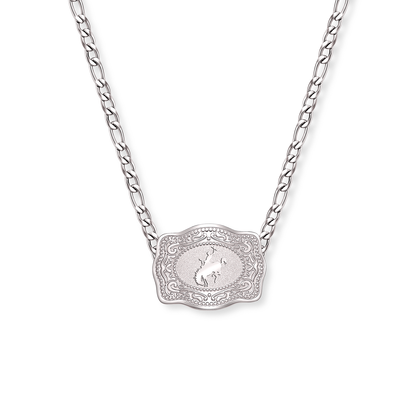 Mini Belt Buckle Necklace (Bronc) - Silver