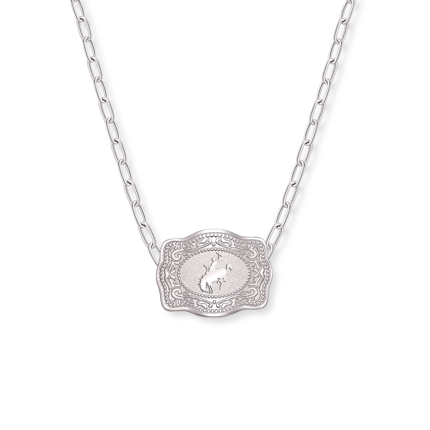 Mini Belt Buckle Necklace (Bronc) - Silver