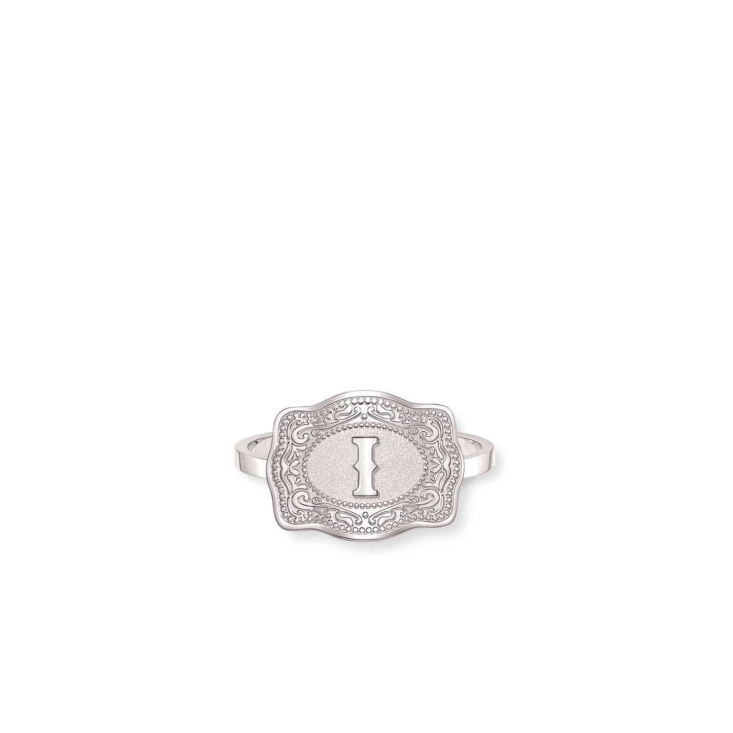 Mini Belt Buckle Ring (Initial) - Silver