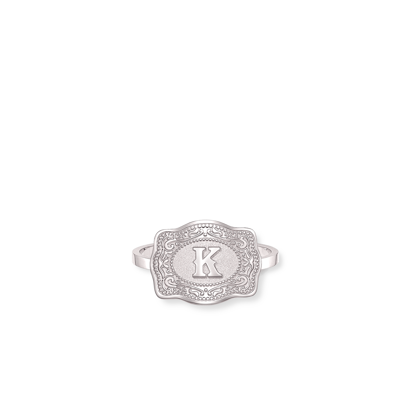 Mini Belt Buckle Ring (Initial) - Silver