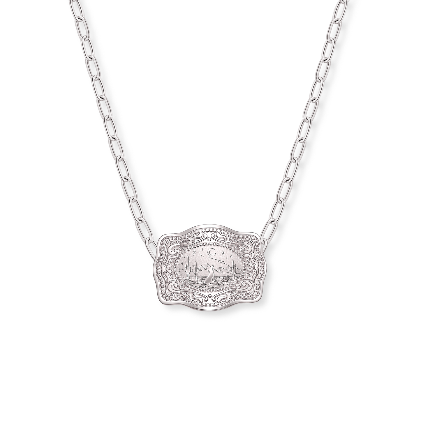 Mini Belt Buckle Necklace (Lone Wolf) - Silver