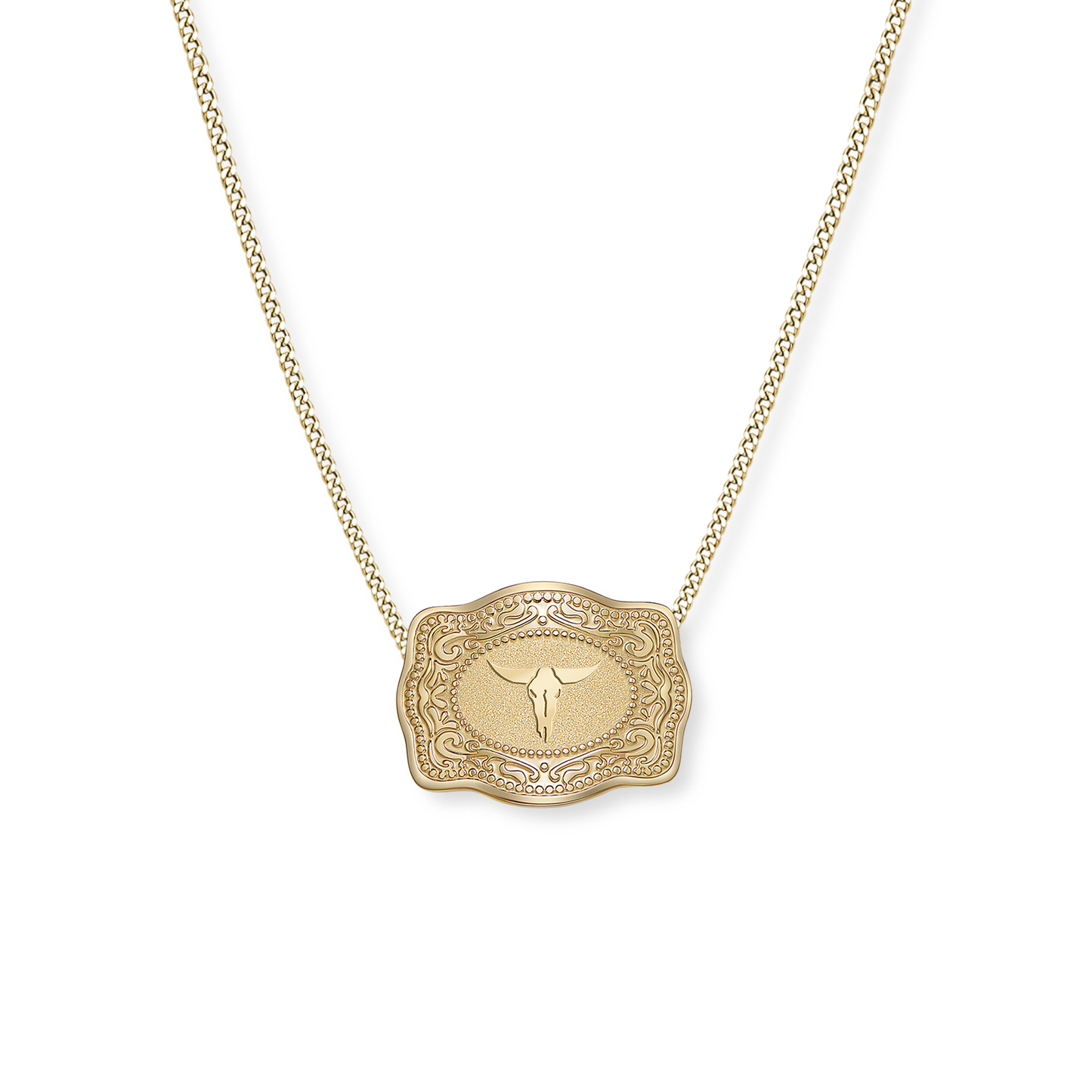 Mini Belt Buckle Necklace (Longhorn) - Gold