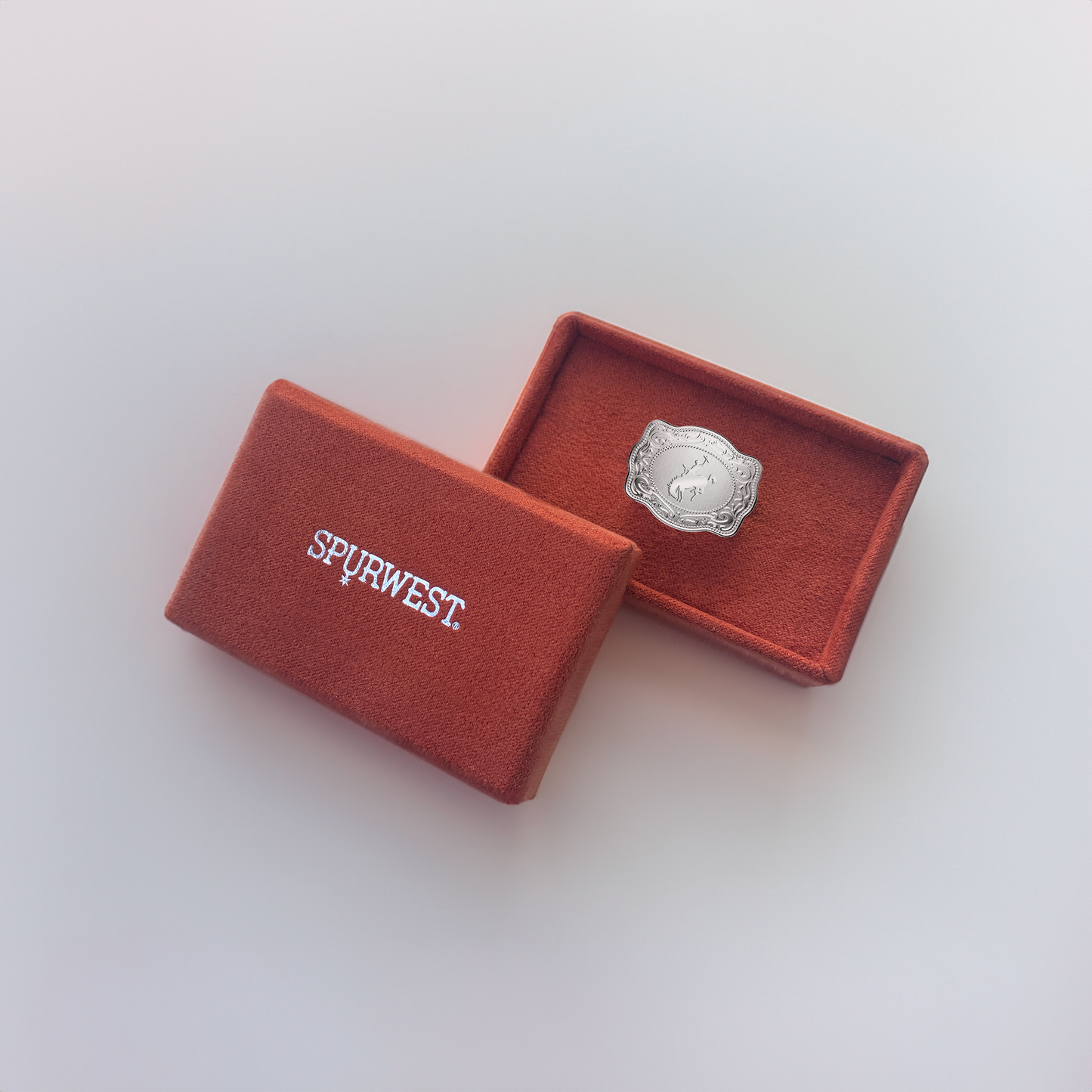 Bronc mini belt buckle ring gift packaging - SpurWest western jewelry