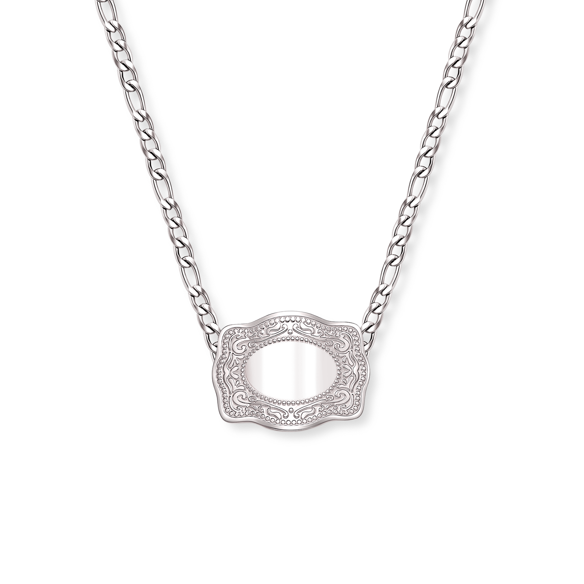 Custom mini silver belt buckle necklace with figaro chain - SpurWest western jewelry