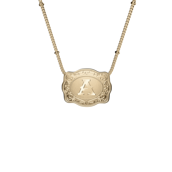 Embossed Initial Mini Belt Buckle Necklace