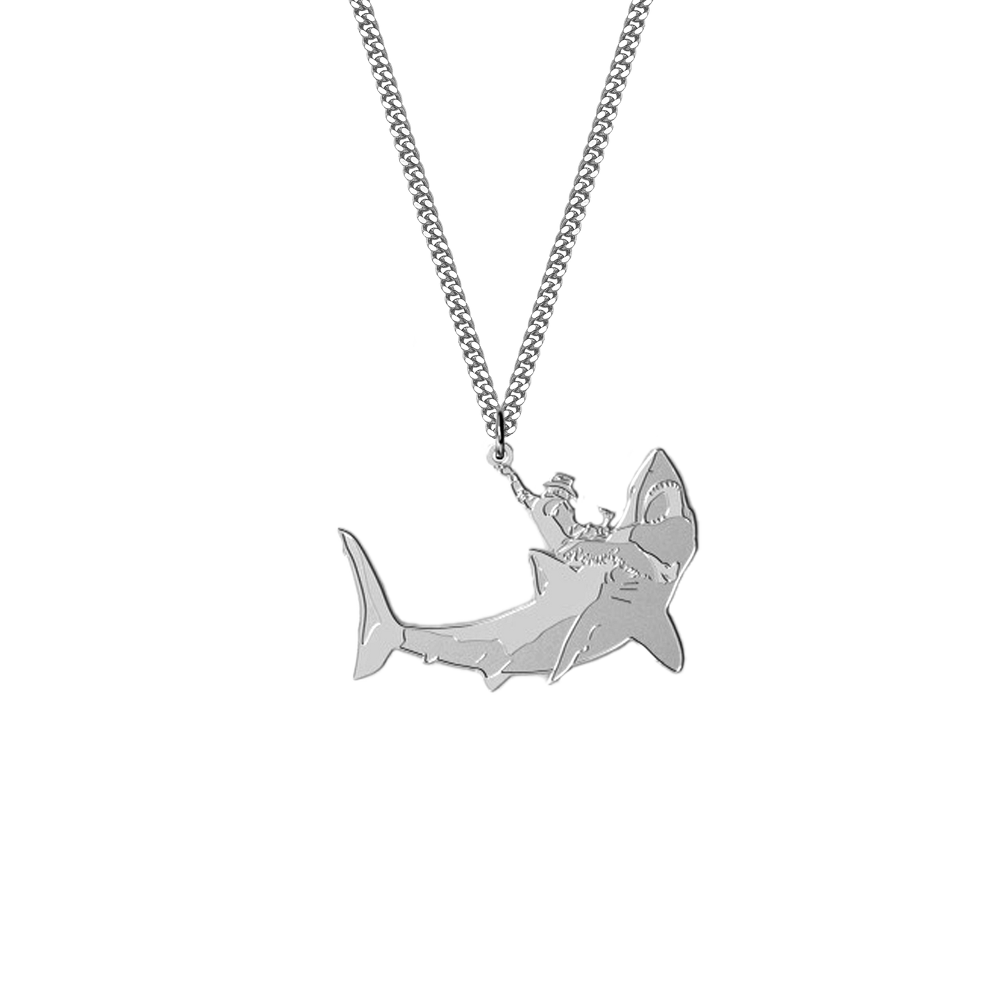Shark Wrangler silver necklace with curb chain - SpurWest unique statement jewelry