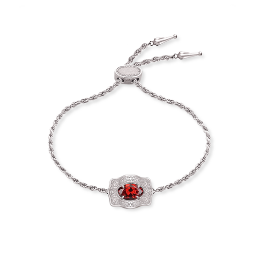 Ultra Mini Belt Buckle Birthstone Bracelet - Silver