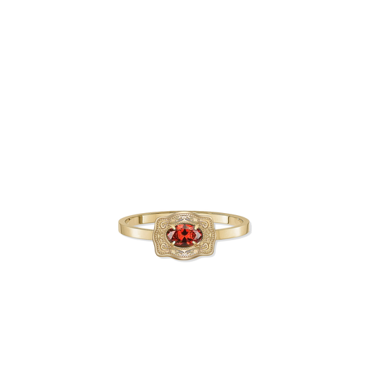 Ultra Mini Belt Buckle Birthstone Adjustable Ring - Gold