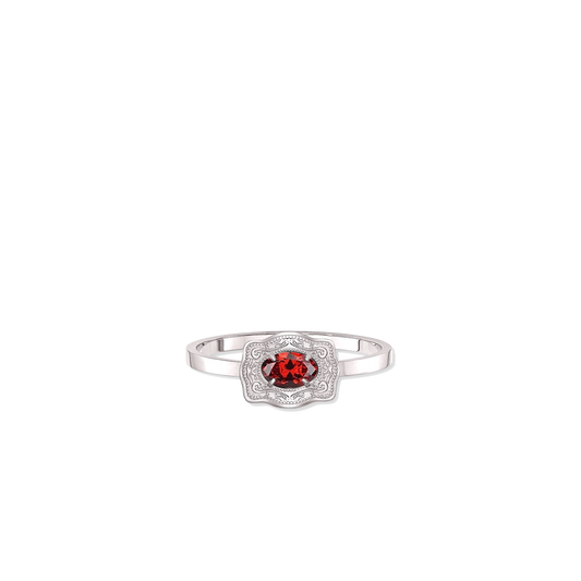 Ultra Mini Belt Buckle Birthstone Adjustable Ring - Silver