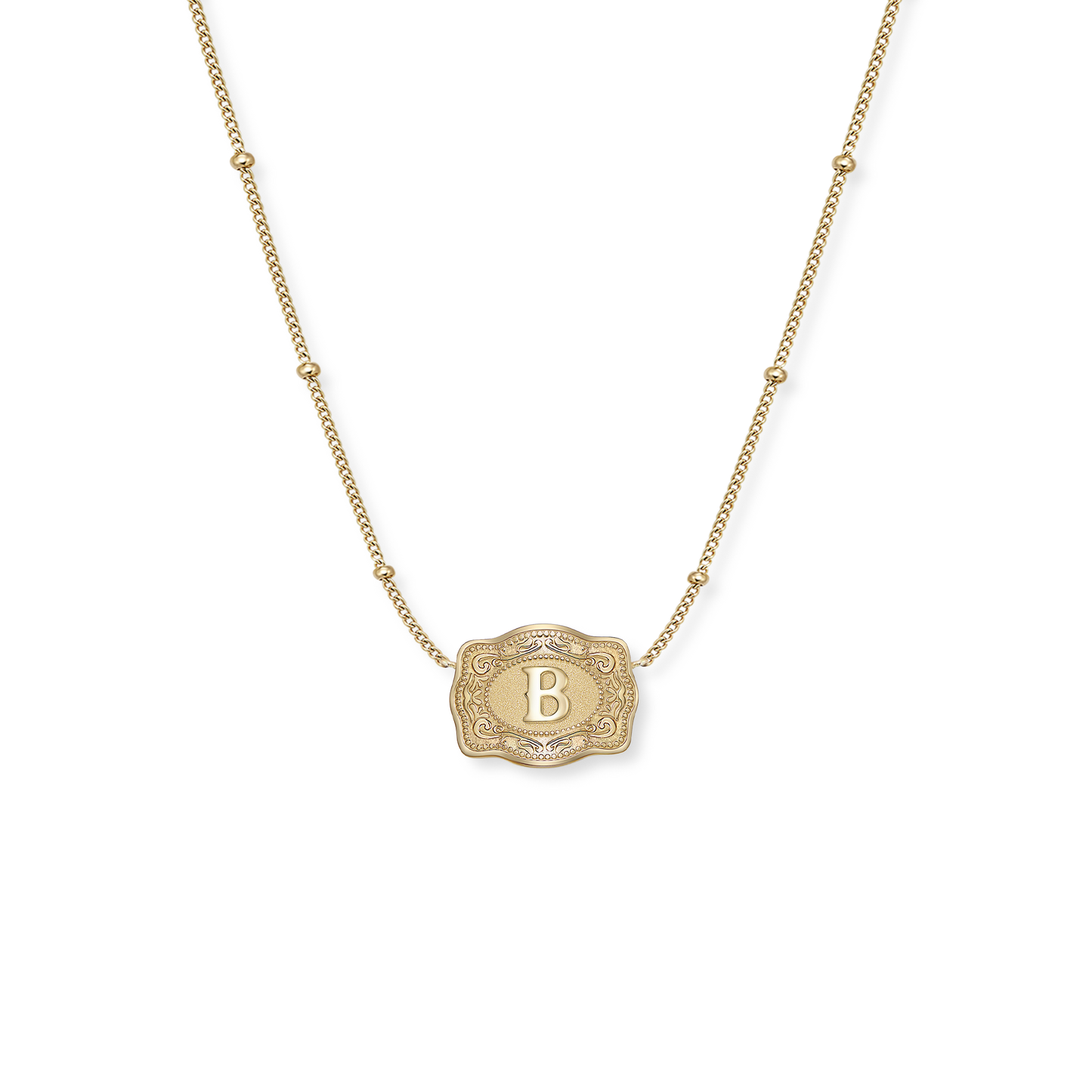 Ultra Mini Belt Buckle Necklace (Initial) - Gold