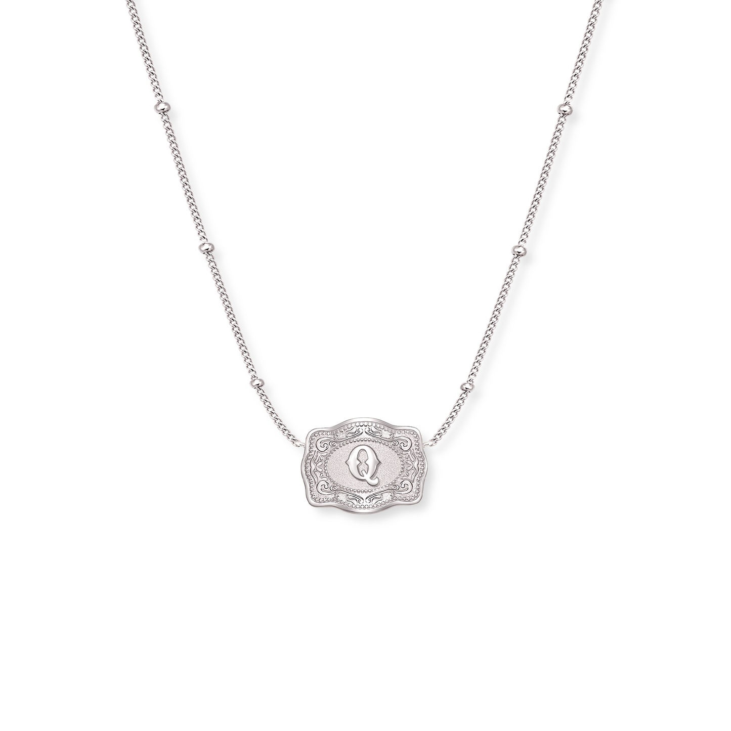 Ultra Mini Belt Buckle Necklace (Initial) - Silver