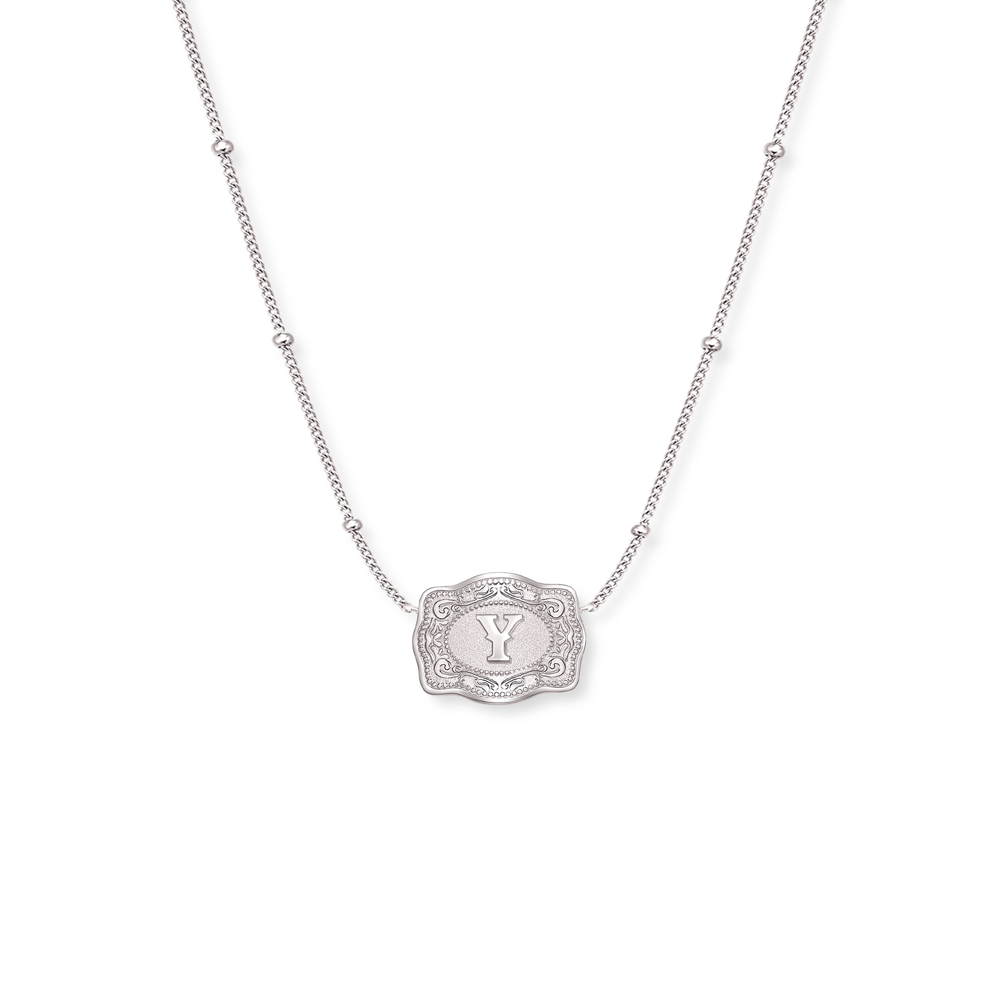 Ultra Mini Belt Buckle Necklace (Initial) - Silver