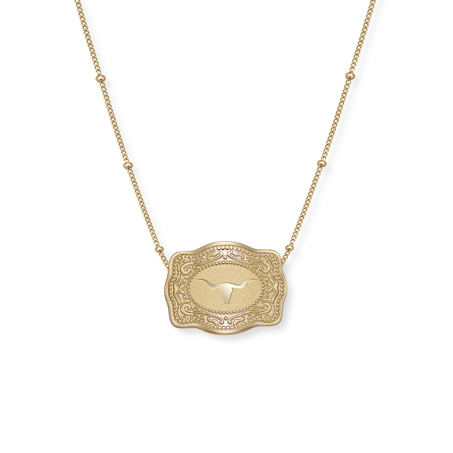 Mini Belt Buckle Necklace (Longhorn) - Gold