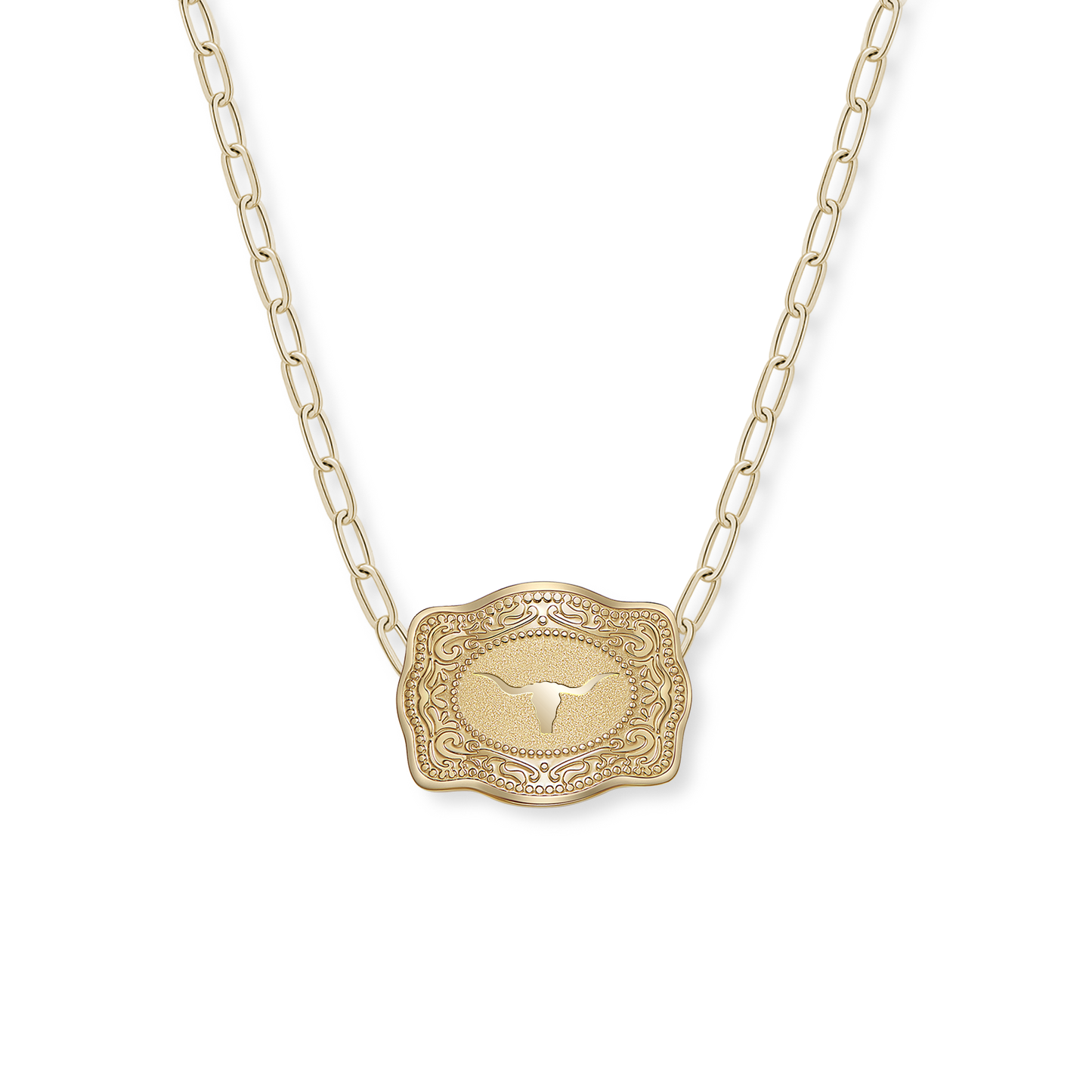 Mini Belt Buckle Necklace (Longhorn) - Gold