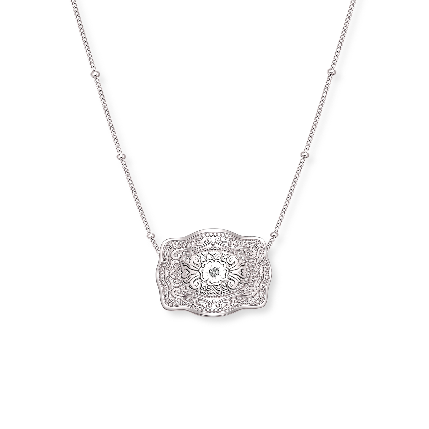Mini Belt Buckle Necklace (Amelia Rose) - Silver