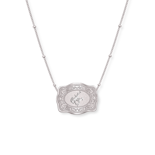 Mini Belt Buckle Necklace (Bronc) - Silver
