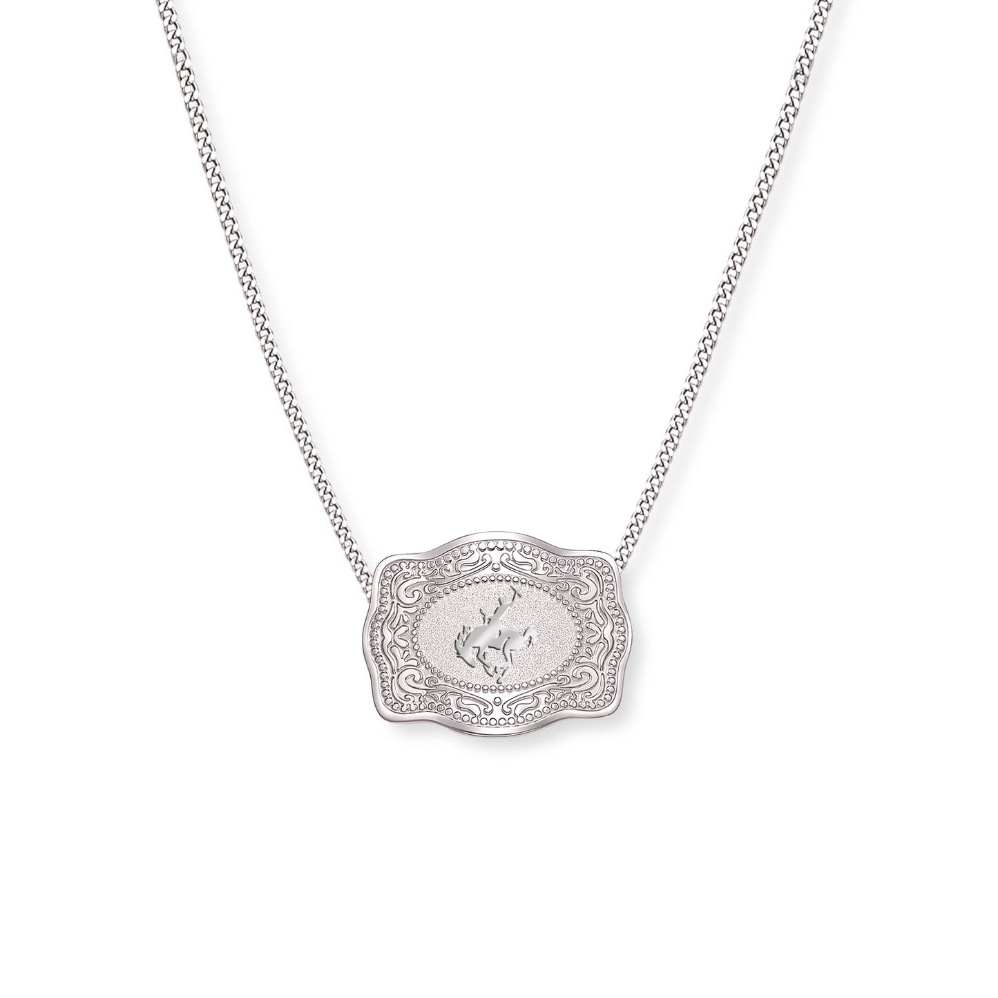 Mini Belt Buckle Necklace (Bronc) - Silver