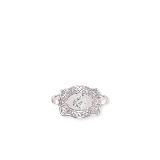 Mini Belt Buckle Ring (Bronc) - Silver