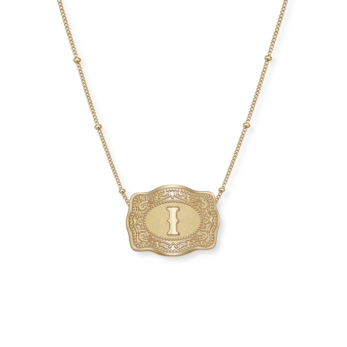 Mini Belt Buckle Necklace (Initial) - Gold
