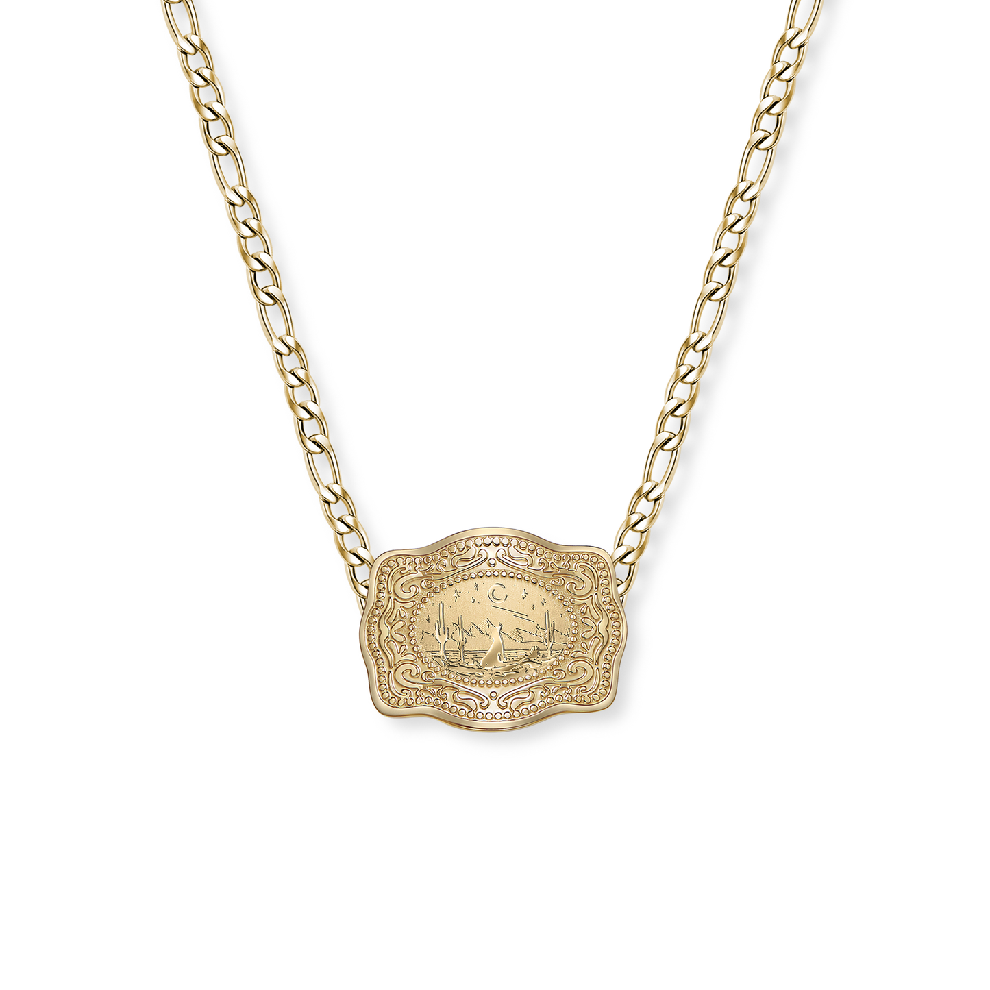Mini Belt Buckle Necklace (Lone Wolf) - Gold