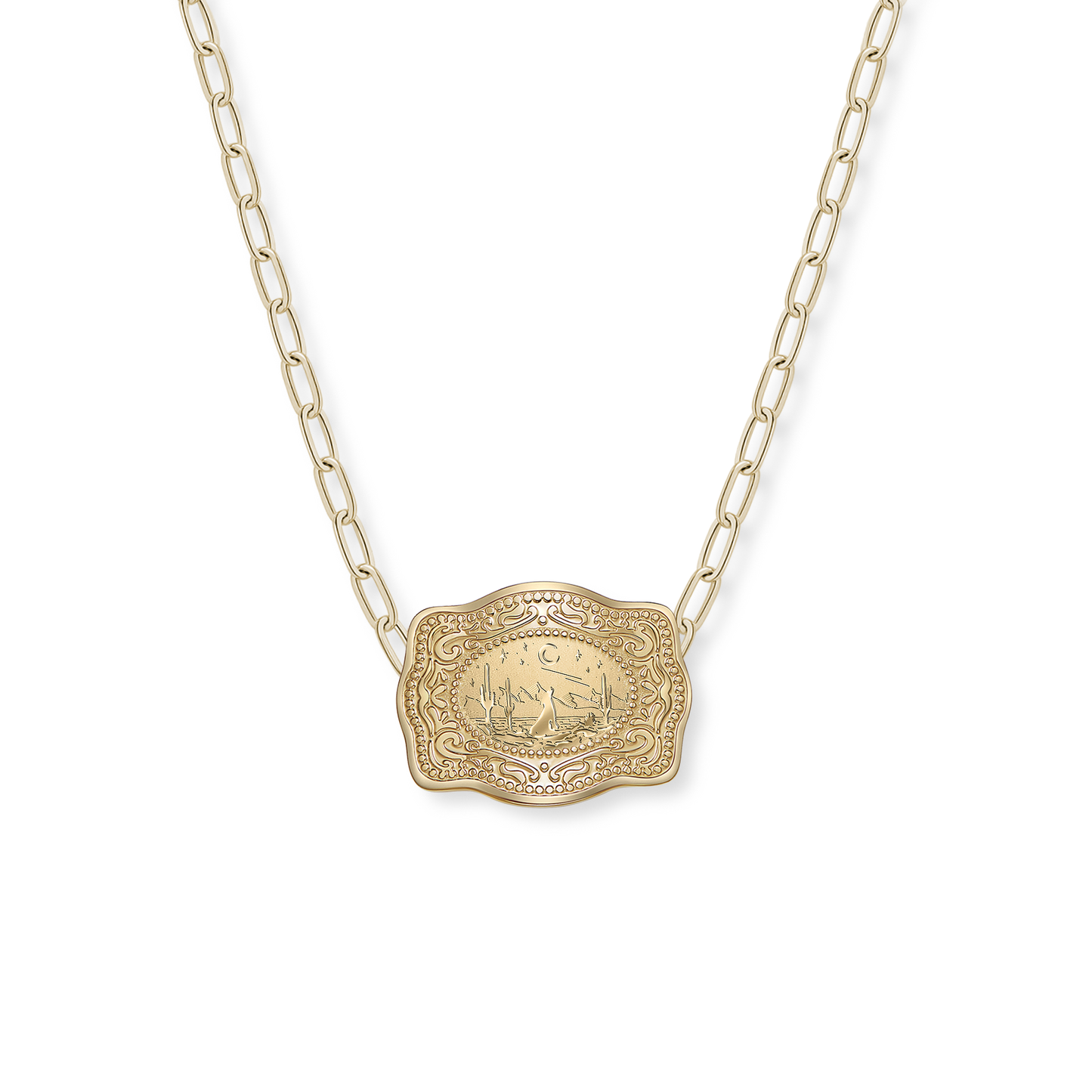Mini Belt Buckle Necklace (Lone Wolf) - Gold