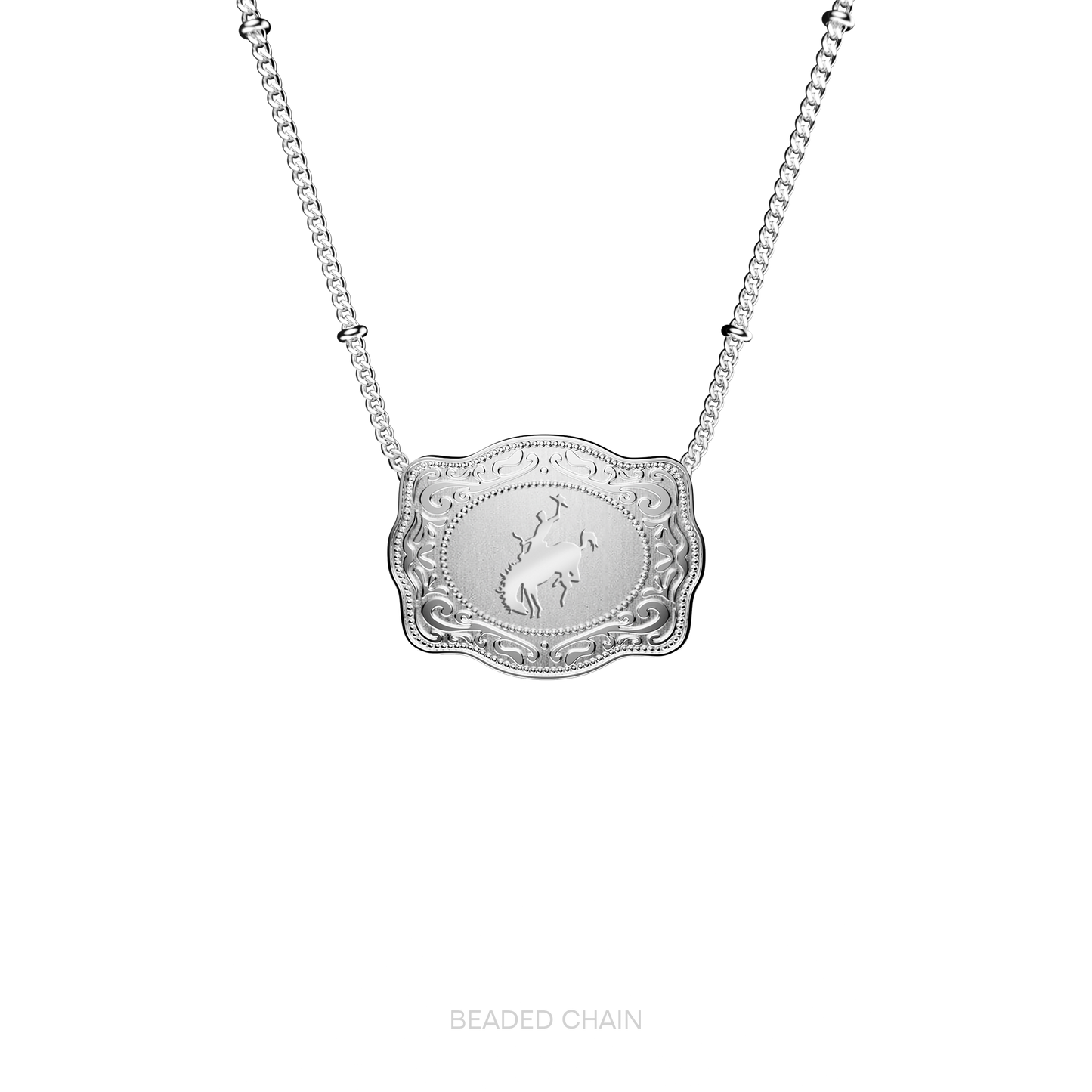 Mini Belt Buckle Necklace (Bronc) - Silver