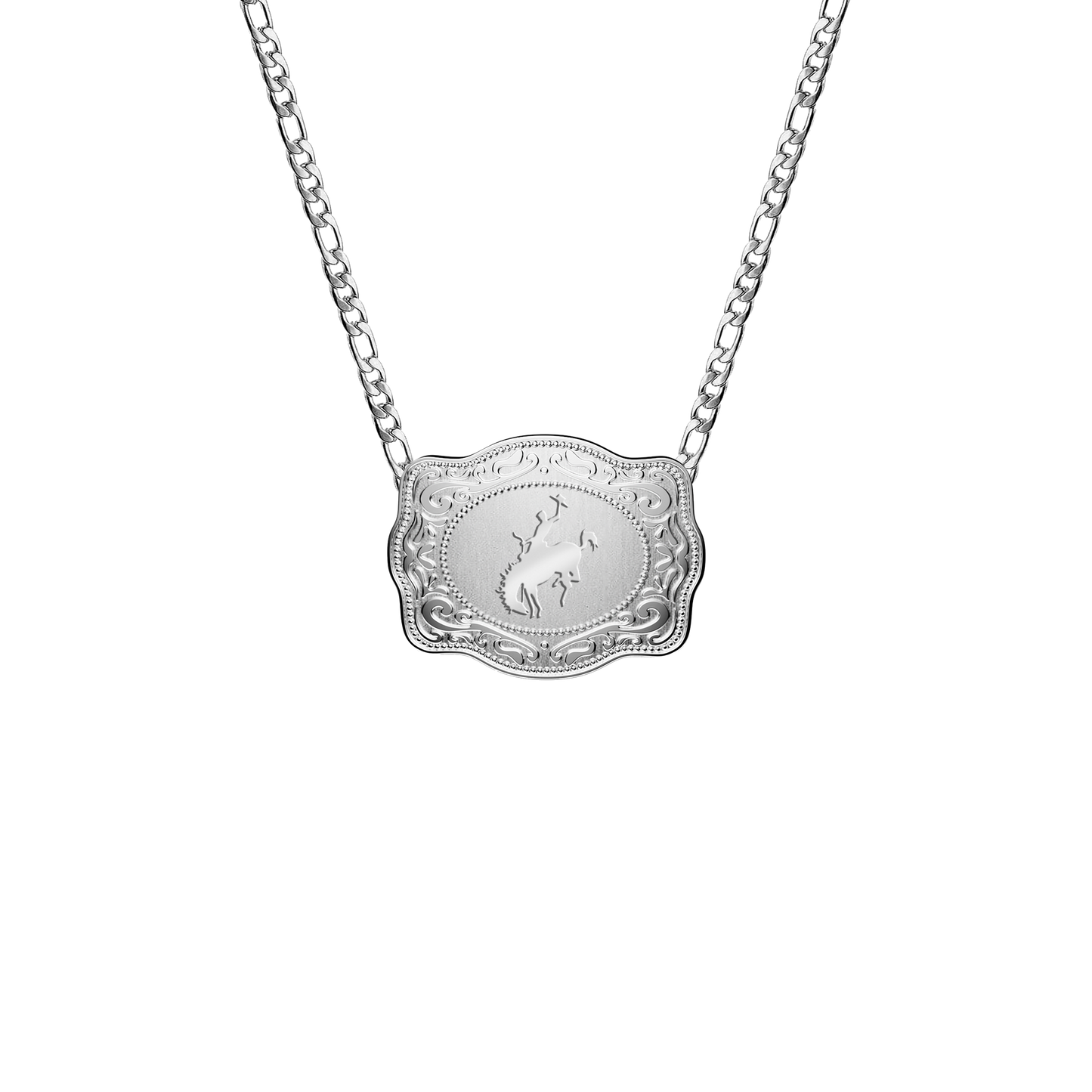 Mini Belt Buckle Necklace (Bronc) - Silver