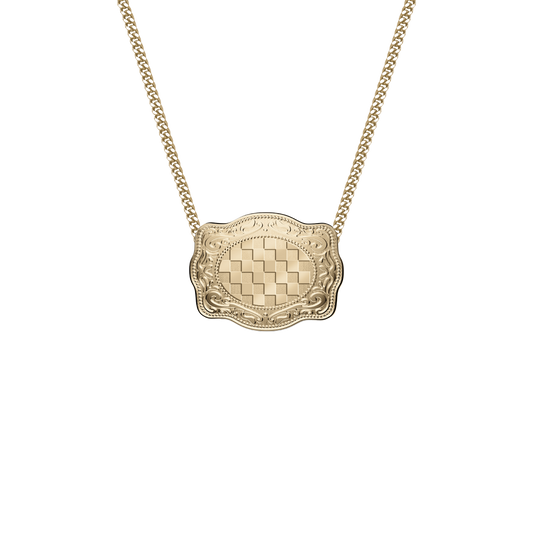 Mini Belt Buckle Necklace (Checkered) - Gold