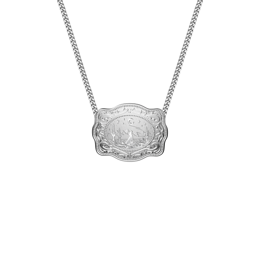 Mini Belt Buckle Necklace (Lone Wolf) - Silver