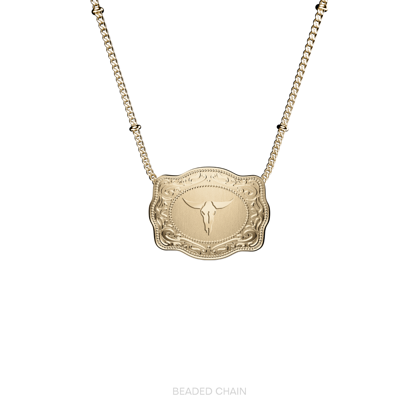 Mini Belt Buckle Necklace (Longhorn) - Gold