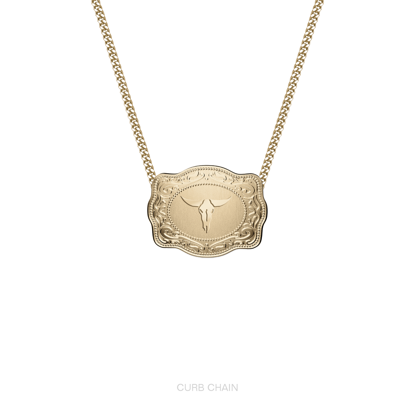 Mini Belt Buckle Necklace (Longhorn) - Gold