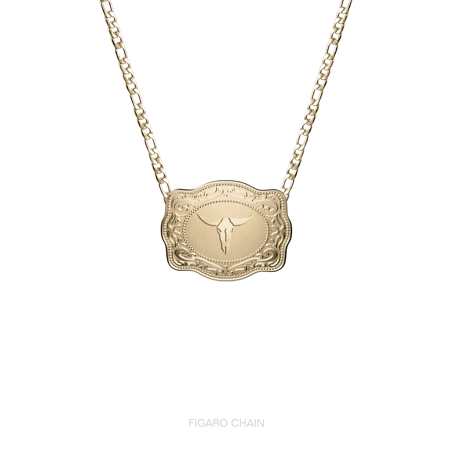 Mini Belt Buckle Necklace (Longhorn) - Gold