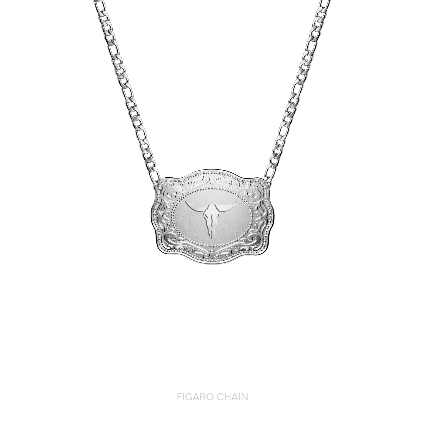 Mini Belt Buckle Necklace (Longhorn) - Silver