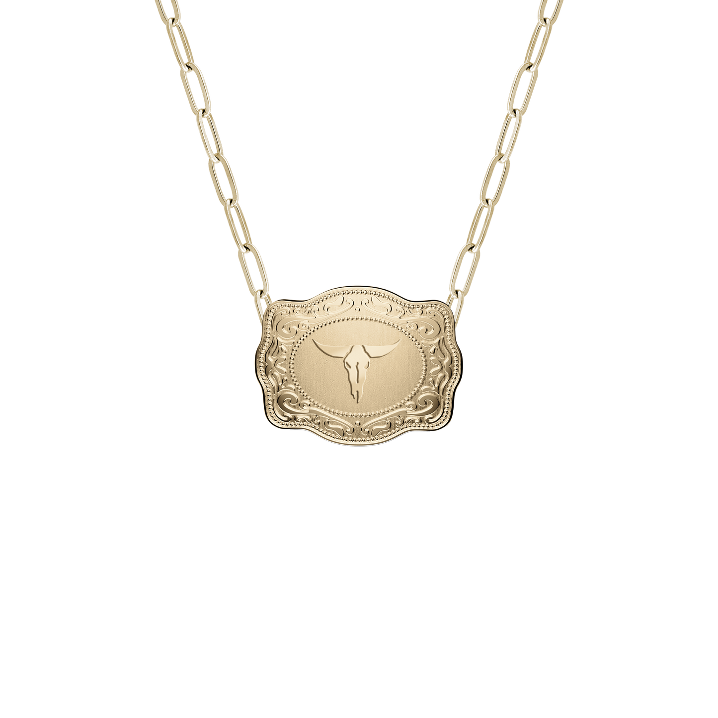 Mini Belt Buckle Necklace (Longhorn) - Gold