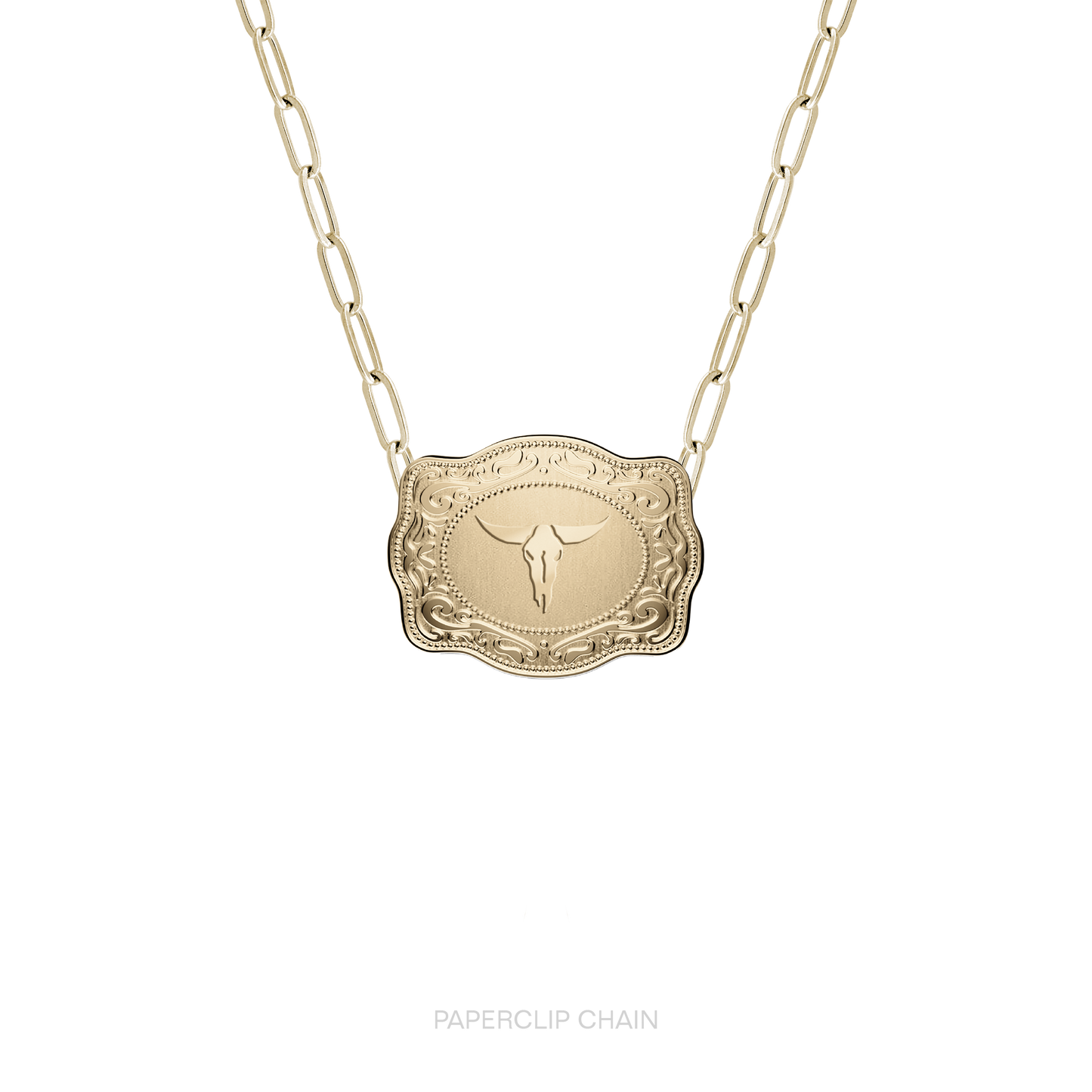 Mini Belt Buckle Necklace (Longhorn) - Gold