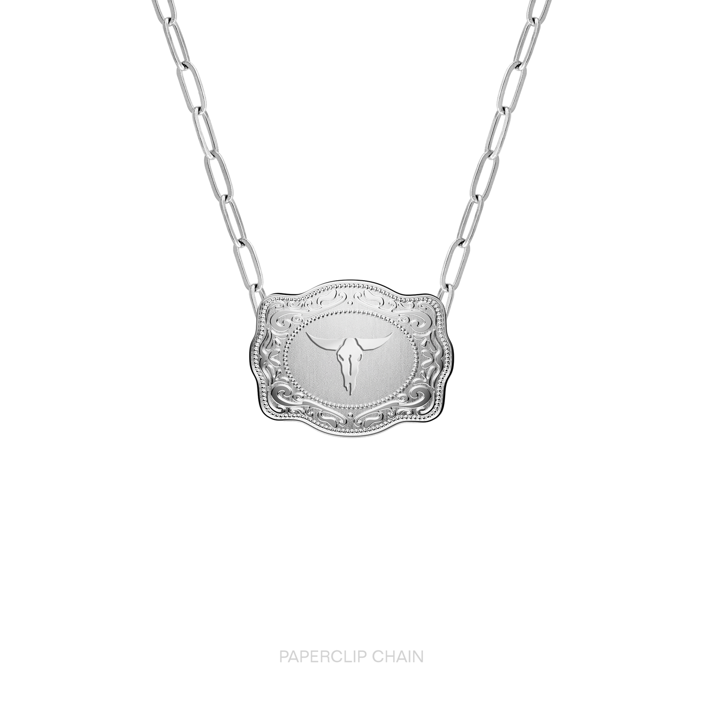 Mini Belt Buckle Necklace (Longhorn) - Silver