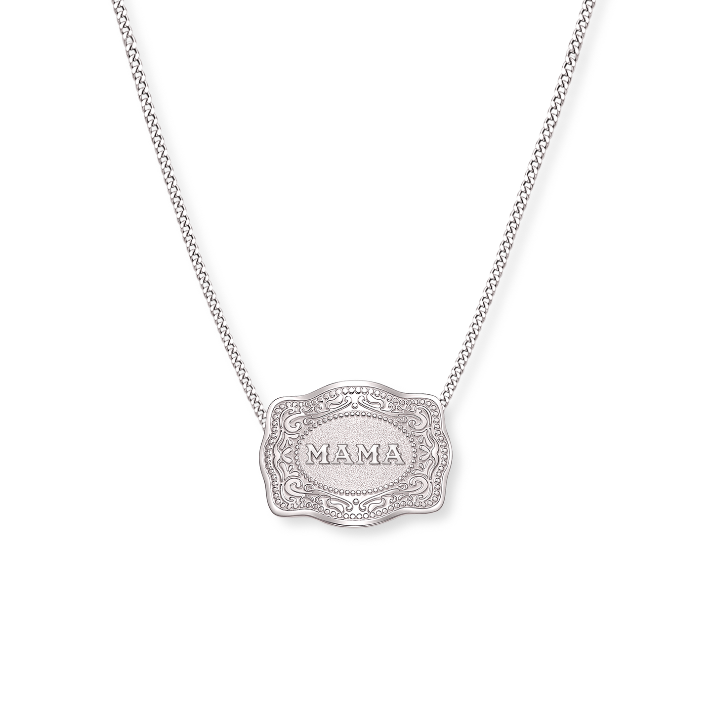 Mini Belt Buckle Necklace (Mama) - Silver