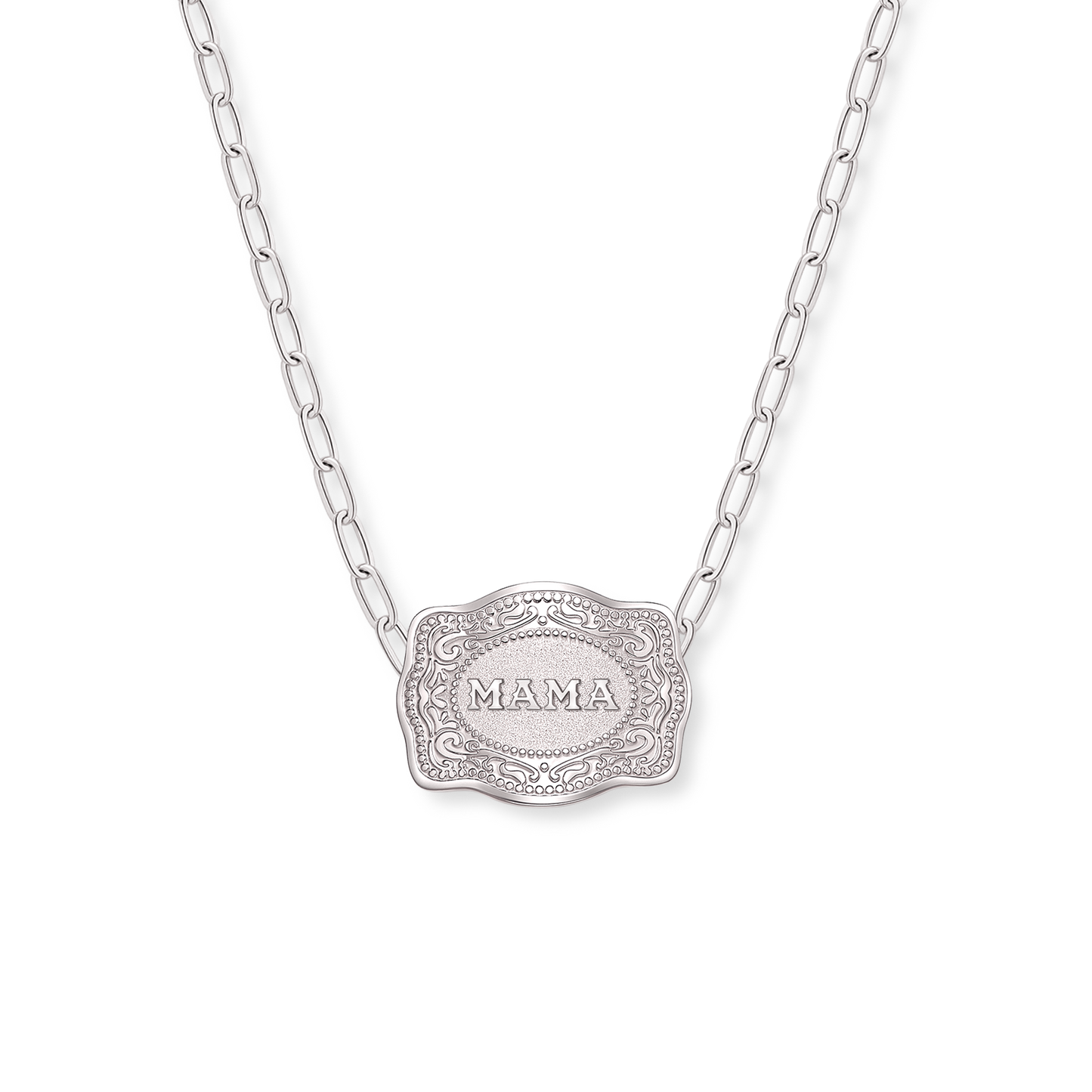 Mini Belt Buckle Necklace (Mama) - Silver