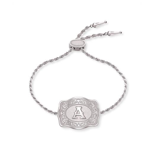 SpurWest Initial Mini Belt Buckle Bracelet Silver