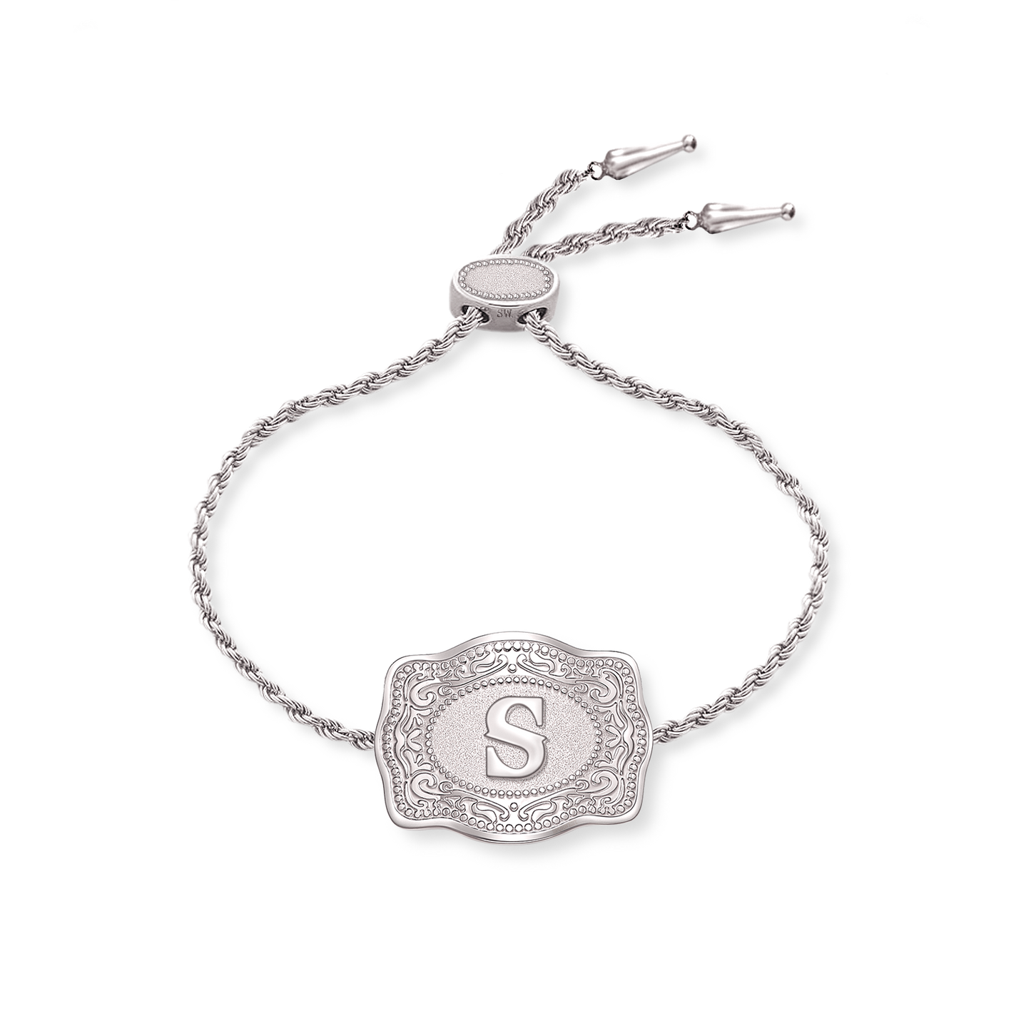 SpurWest Initial Mini Belt Buckle Bracelet Silver