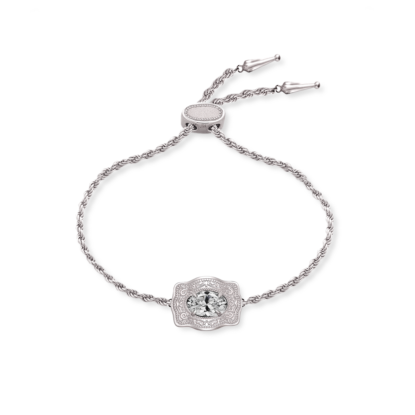 Ultra Mini Belt Buckle Birthstone Bracelet - Silver